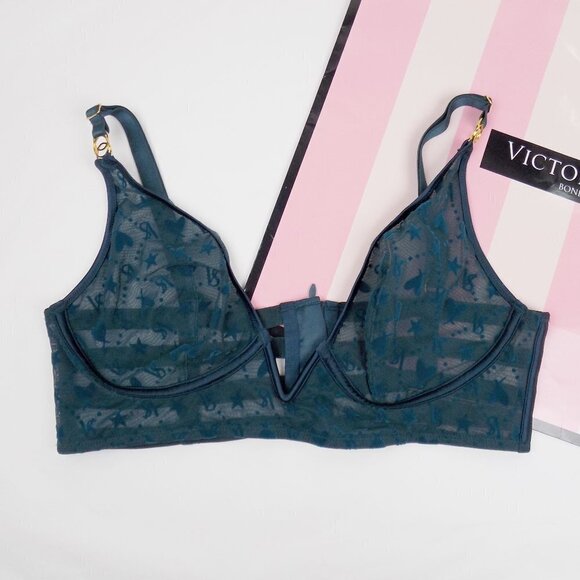 nwt Victoria's Secret sheer mesh strappy bralette with velvet logo print - Picture 3 of 7